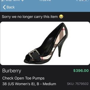 Burberry women’s check open toe pump sz 38 (US8)